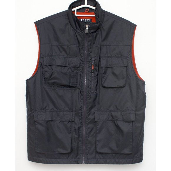 Roots Size Medium Dark Navy Blue Nylon Hunter Cargo Vest Fleece Lined Sweater - Picture 1 of 7
